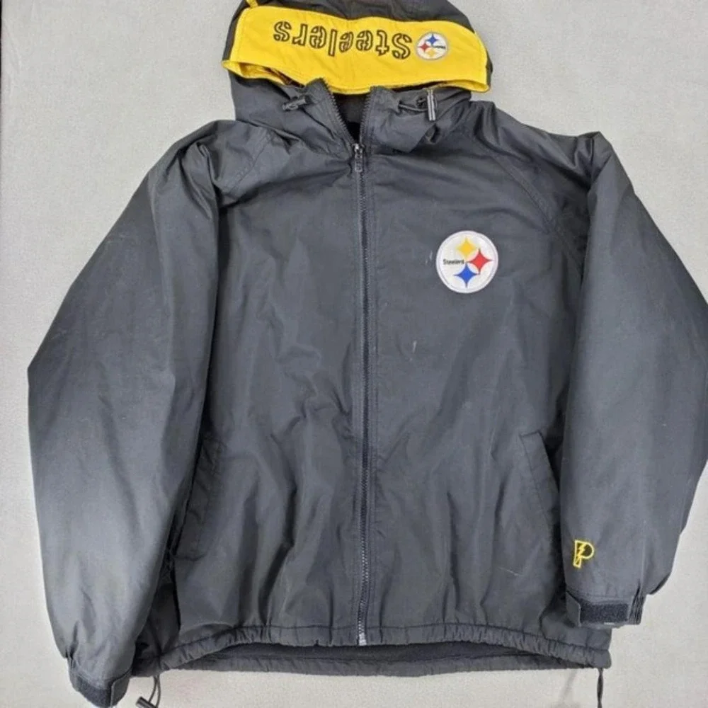 Pittsburgh Steelers Pro Player Hooded Jacket Coat Size XL Black Starter Logo‎